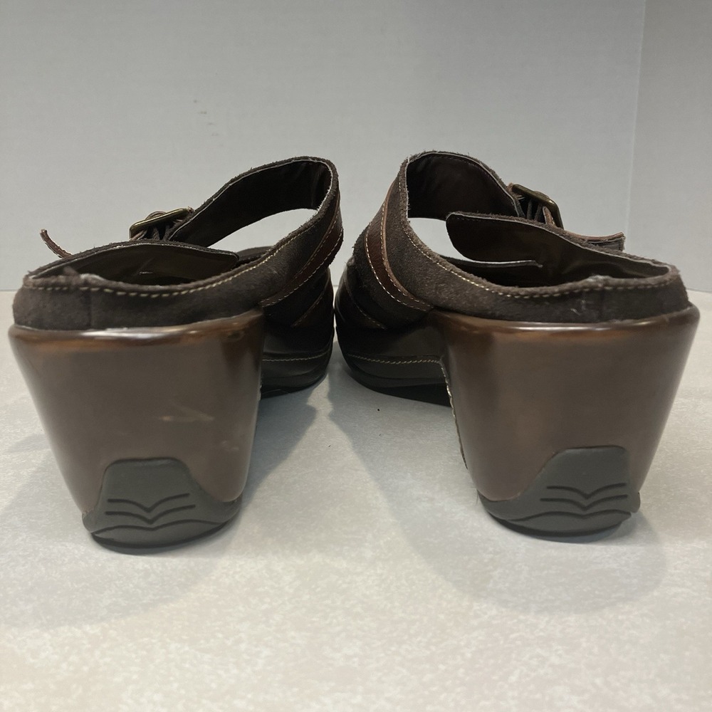 Boho White Mountain Mule Mary Jane Brown Suede Wedge Clogs Buckle Strap Size 9 - Picture 6 of 11